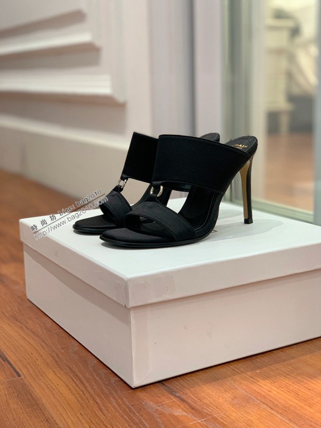 balmain2022專櫃新款高跟拖鞋 定制進口進口真絲鞋面高跟女鞋 dx3105
